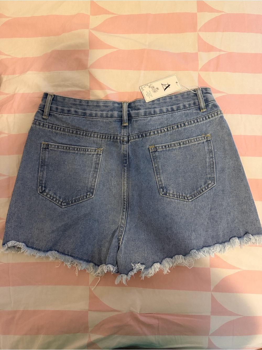 High-Rise Distressed Rhinestone Embellished Denim Shorts - Blue NWT - Picture 5 of 6